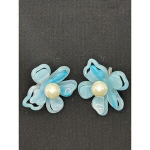 Lele Sadoughi Asalea Flower earring Sky Blue imitation‎ Pearl Stud Signed Spring